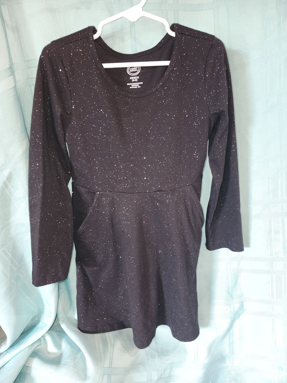 Girl’s Size Xs 4-5 Sparkle Knit Long-Sleeve Dress - Black With Pockets